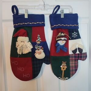 Vintage Christmas Stockings Pair Of 2 Patchwork Snowman Santa Holiday